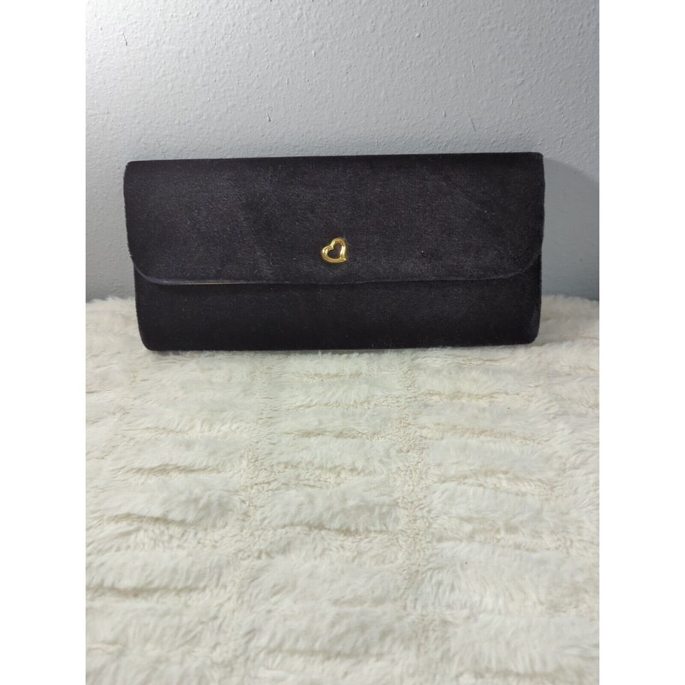 Victoria's Secret Black Velvet Velour Clutch Evening‎ Bag Cosmetic Purse Heart